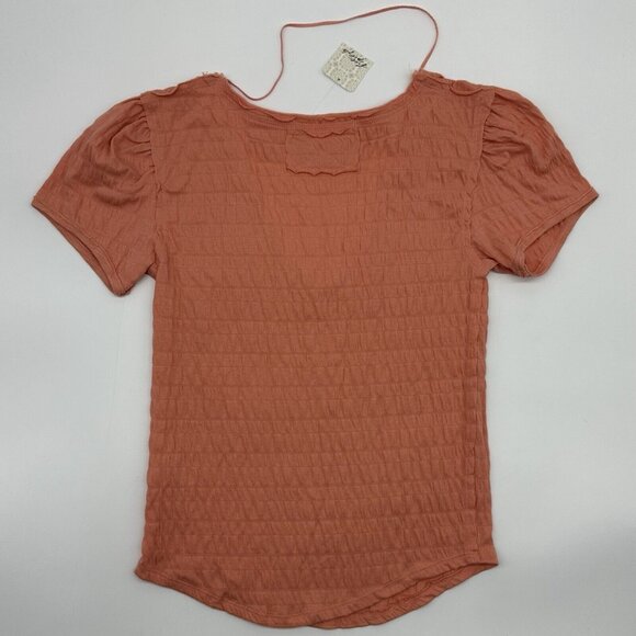 Free People Sugar Cube Women's Size Small Burnt Coral Pink V-Neck Ruched Top NWT - Picture 10 of 13